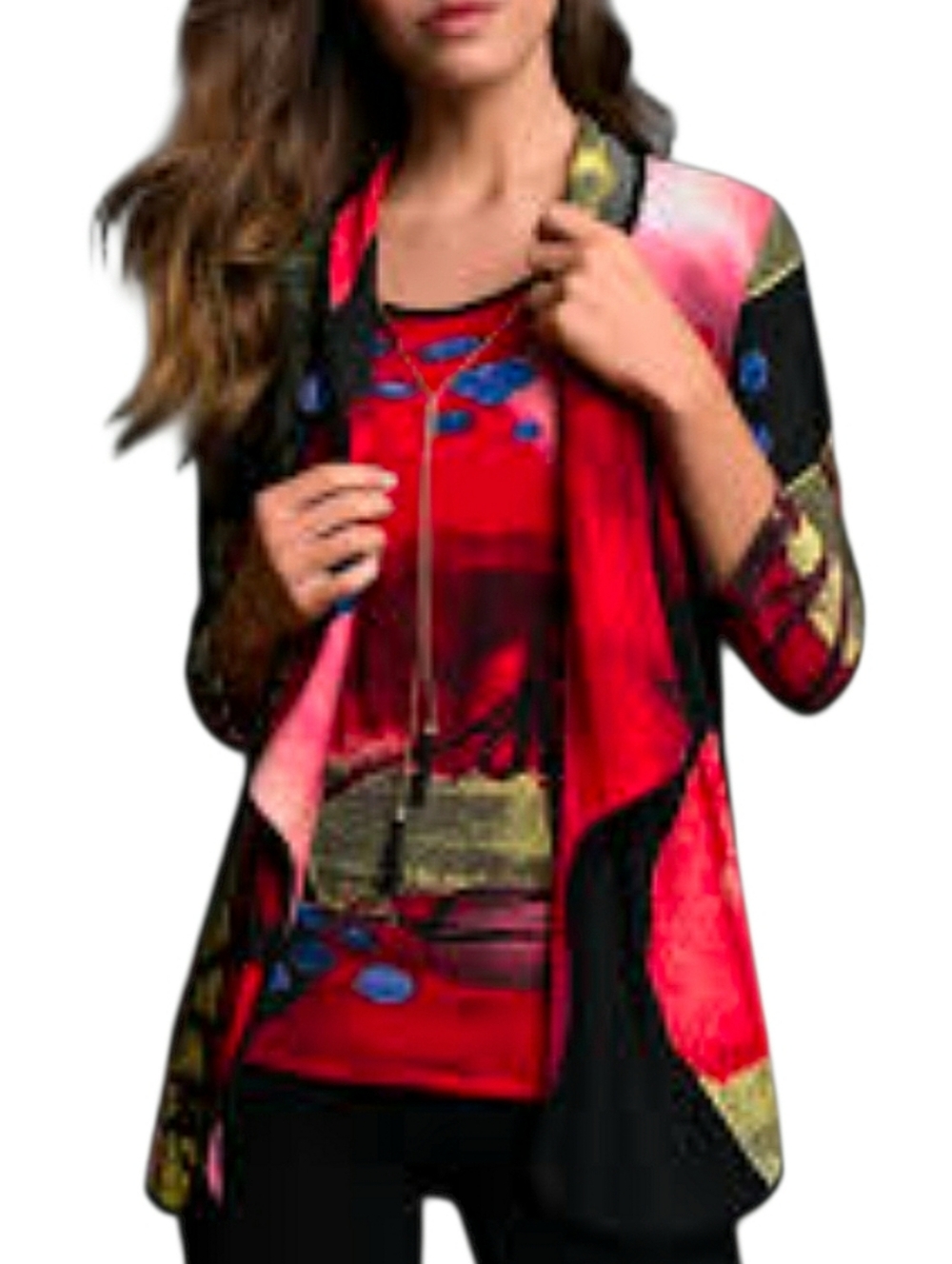 Frank Lyman Design Red Mult Abstract Open Front Tunic  With Matching Tank